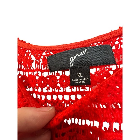 GNW Red Crochet Lace Blouse Women's XL Flutter Sleeve Boho Festival Top - Picture 2 of 5